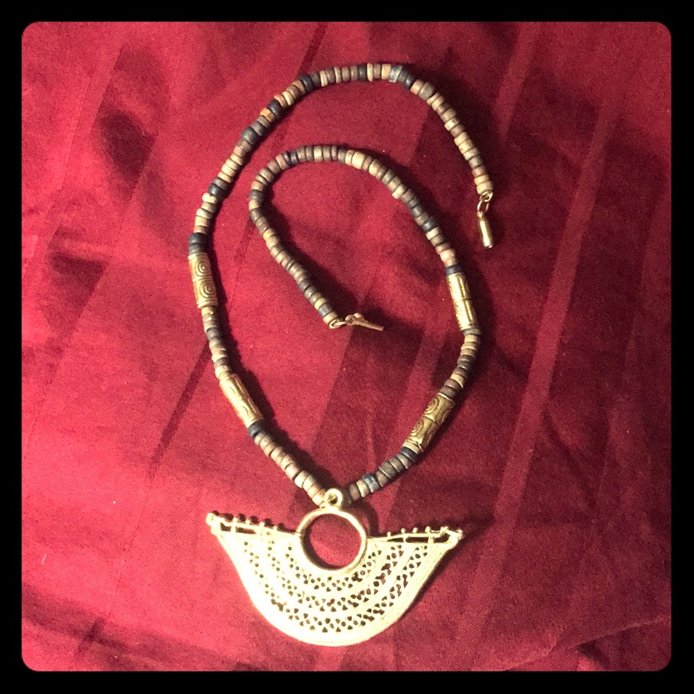 New 24k gold Ethnic Selo Incan 16” necklace clay beads rare preColumbian Vintag